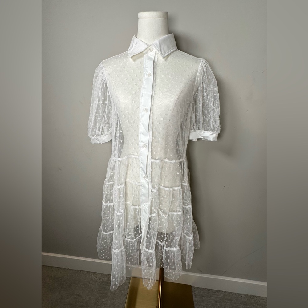 SHEIN White Sheer Polka Dot Dress